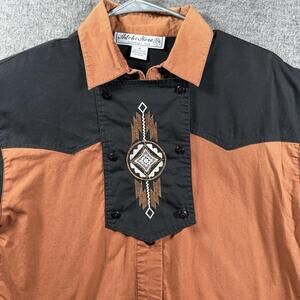 Vintage Adobe Rose Shirt Womens Medium Brown Black Western Colorblock